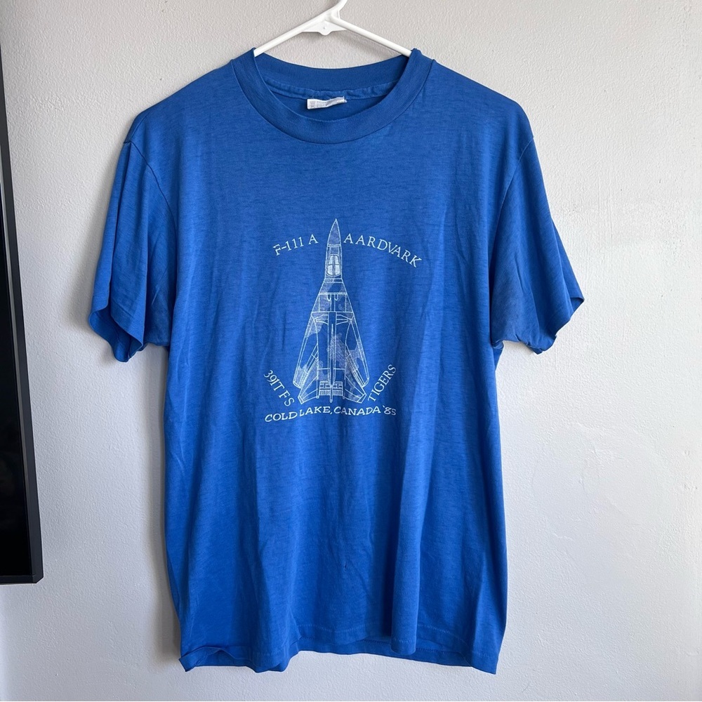 Vintage F-111 Aardvark Airplane Tshirt Blue‎ 80s Single Stitch L